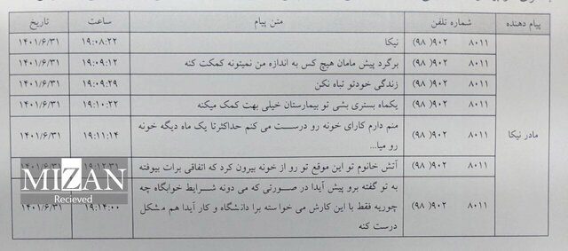 انتشار پیام معنادار نسرین به نیکا شاکرمی/ آتش چرا در شب مرگ نیکا او را از خانه بیرون کرده بود؟