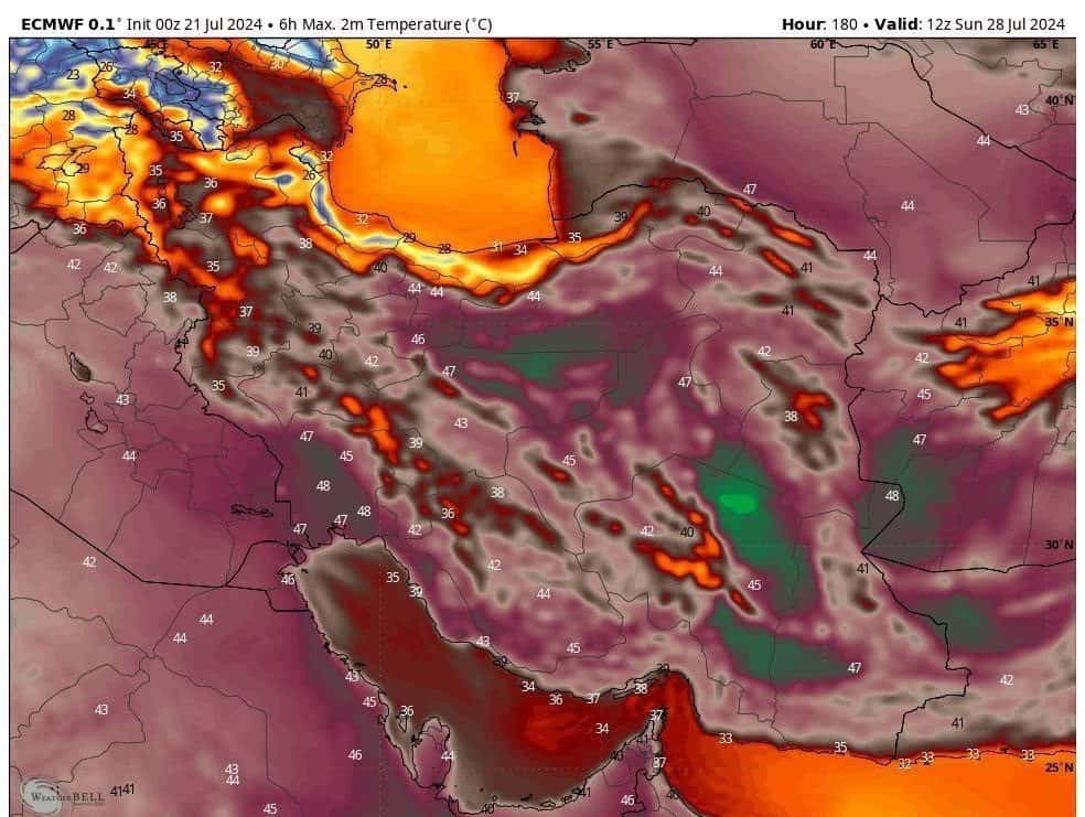شکستن رکورد های گرمایی طی روز یکشنبه در بسیاری از ایستگاه های هواشناسی