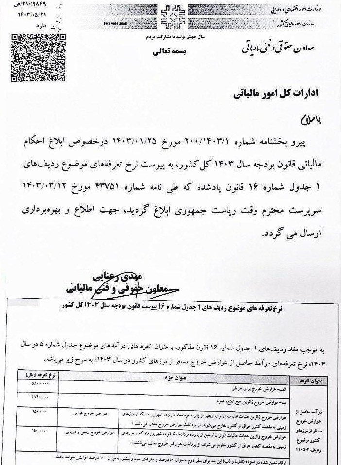ابلاغ نرخهای جدید عوارض خروج از کشور