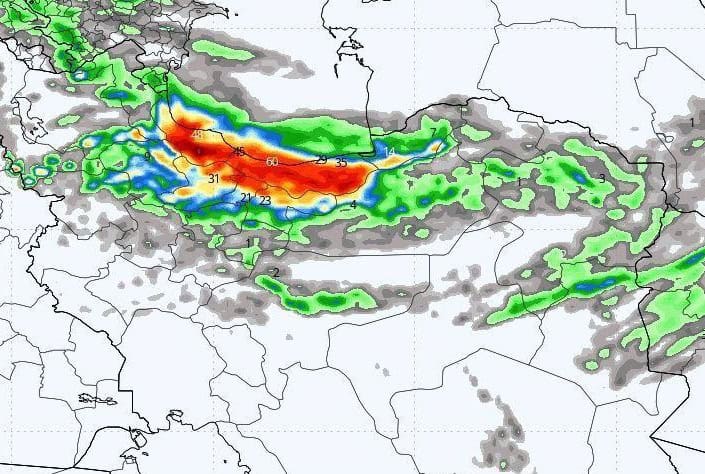 مجموع بارش سامانه از اواخر جمعه تا بعدظهر شنبه در ایران