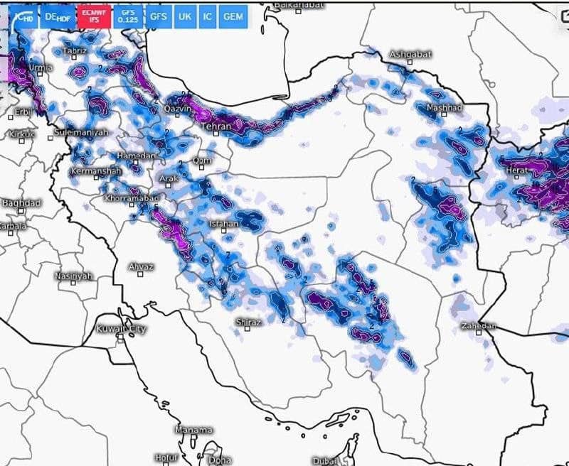 تصویر ماهواره‌ای از پوشش برف ایران