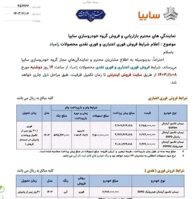 فروش فوری ۴ محصول سایپا