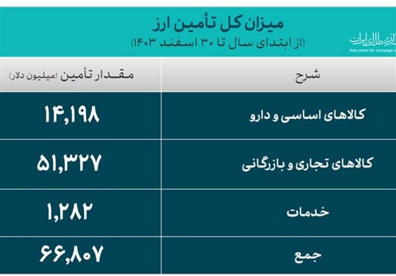 تأمین ۶۶.۸ میلیارد دلار ارز واردات و نیازهای خدماتی در ۱۴۰۳