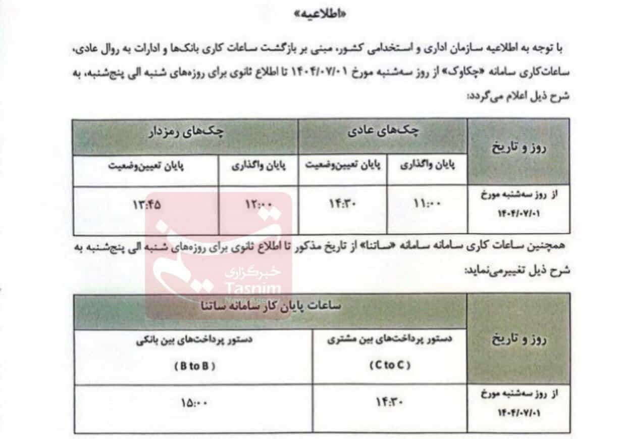 ساعات کاری ساتنا و چکاوک