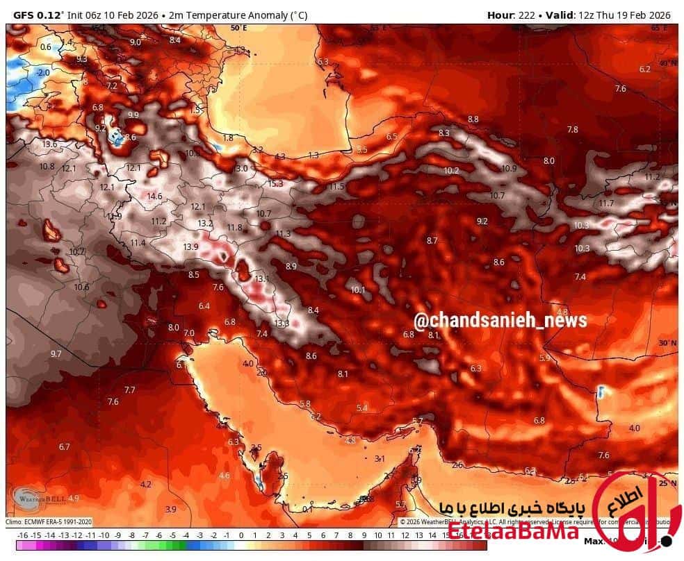 افزایش عجیب دما در نیمه غربی ایران برای هفته پایانی بهمن و اوایل اسفند