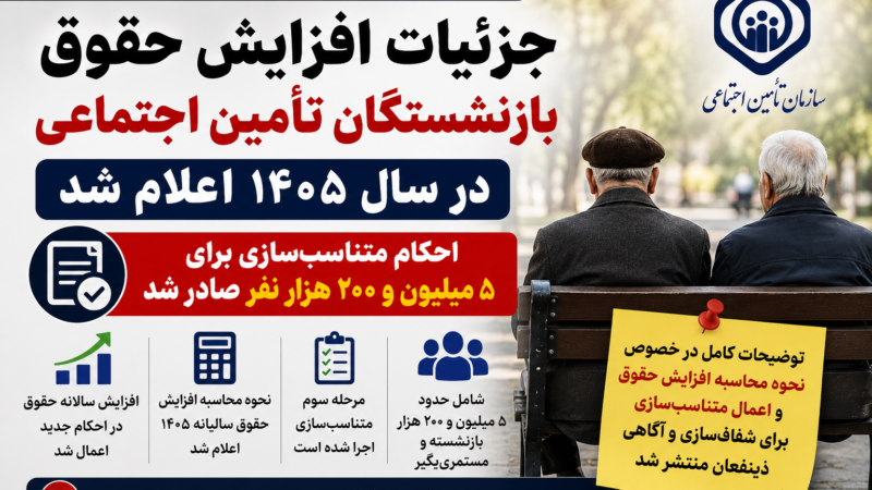 جزئیات افزایش حقوق بازنشستگان تأمین اجتماعی در ۱۴۰۵ اعلام شد | احکام متناسب‌سازی برای ۵.۲ میلیون نفر صادر شد