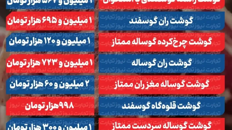 قیمت گوشت قرمز امروز ۲۲ تیر ۱۴۰۵ + جدول کامل نرخ‌ها