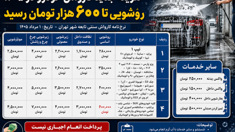 افزایش هزینه کارواش در تهران؛ روشویی خودرو به ۶۰۰ هزار تومان رسید